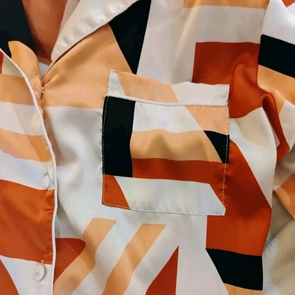 White Mark Geometric Pajama Set - Black, White, Orange - Picture 4 of 14